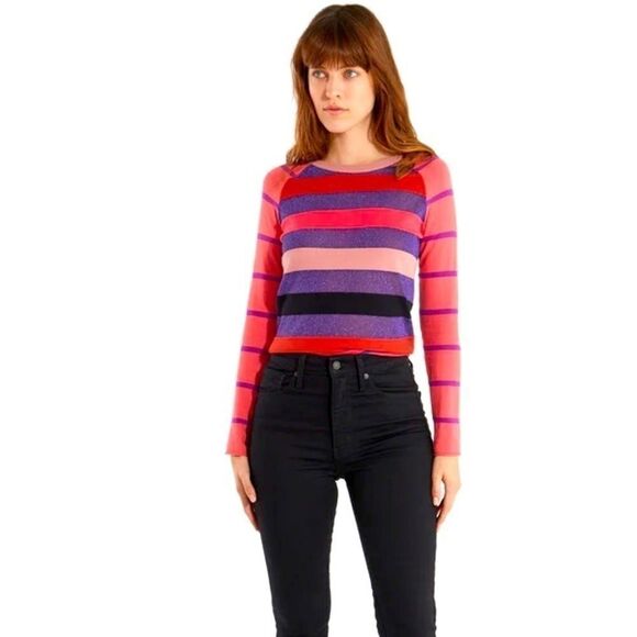 NWt Replica Los Angeles Super Stripe Rose Cotton Cashmere Multi Sweater Sz M - Picture 1 of 11